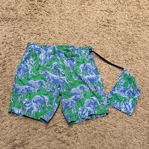 Polo Golf Ralph Lauren Men’s Shorts Blue Green Elephant Print 36